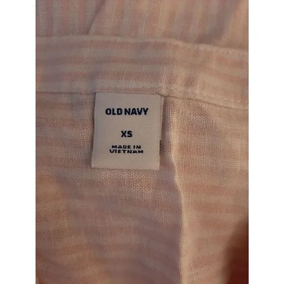 Old Navy NWT linen blend pink striped XS prasant blouse - Picture 5 of 6